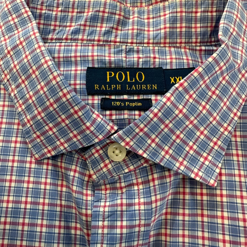 POLO RALPH LAUREN | Men's Dress Shirt | 120's Poplin |Light Blue and Red | XXL